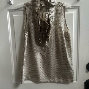 J. Crew Calista Sleeveless Ruffled V-Neck silk blouse in Black & Cream Sz L